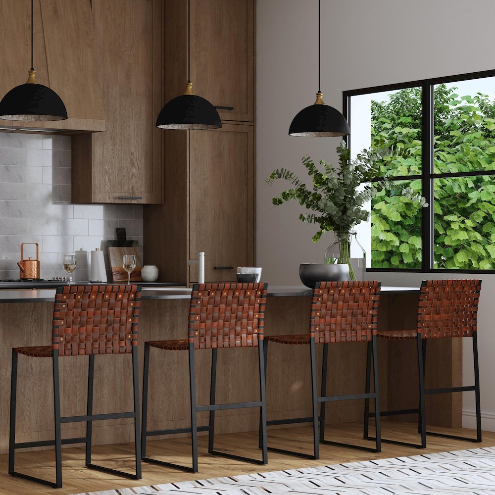 Urban Woven Leather 25" Counter Stool, Medium Brown