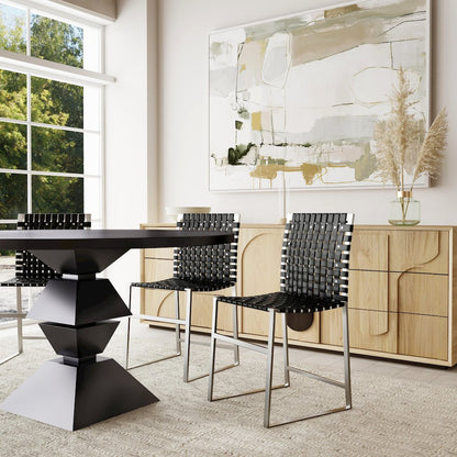 Urban Woven Leather Side Chair, Black