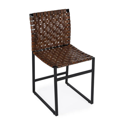 Urban Woven Leather Side Chair, Medium Brown