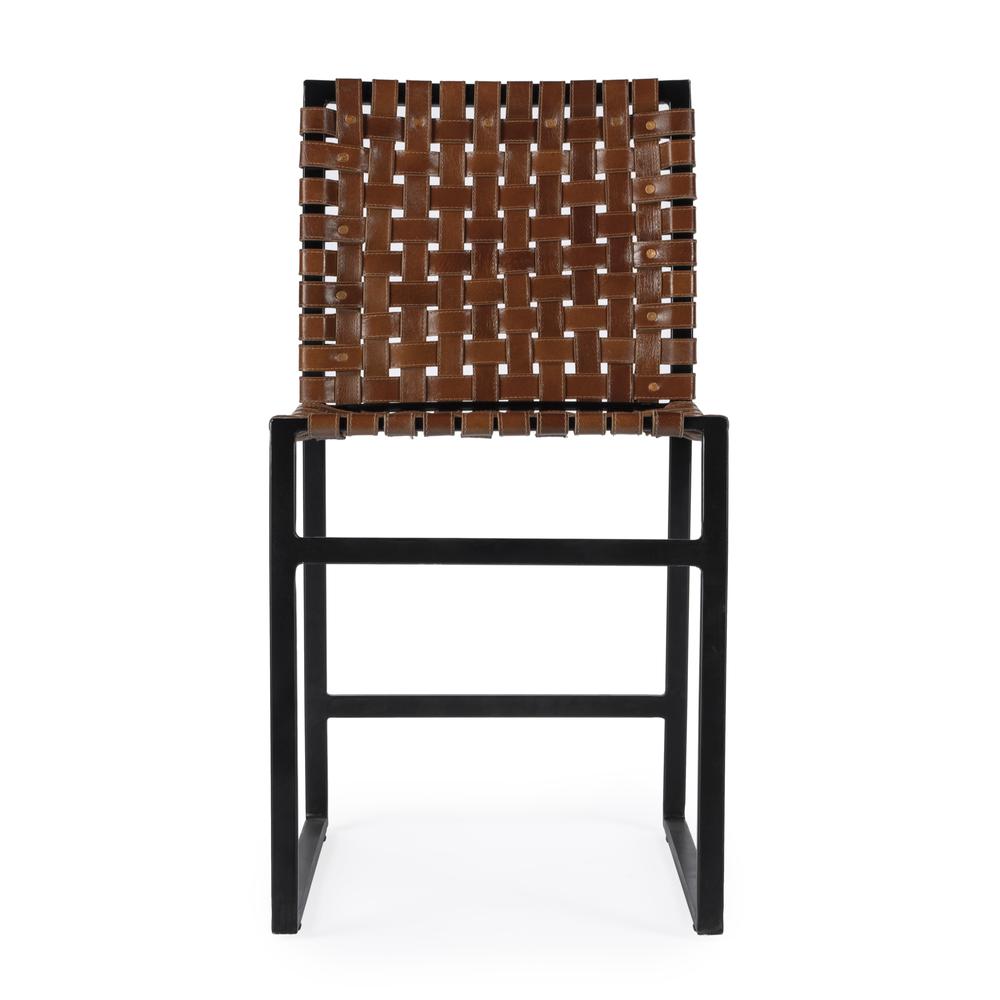 Urban Woven Leather Side Chair, Medium Brown