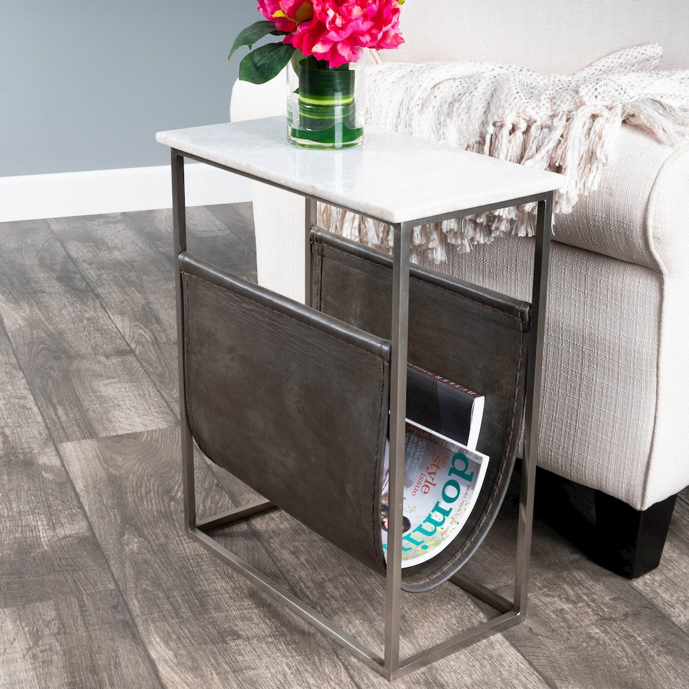 Koler Marble & Leather Magazine Table, Off-White