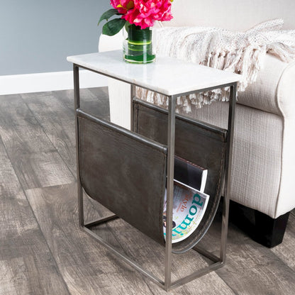 Koler Marble & Leather Magazine Table, Off-White