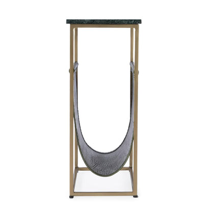 Edie Marble & Leather Magazine Side Table, Green