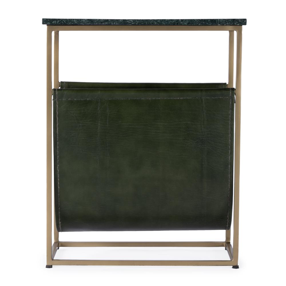 Edie Marble & Leather Magazine Side Table, Green
