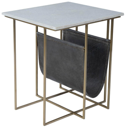 Stephanik Marble & Leather Magazine Side Table, Off-White