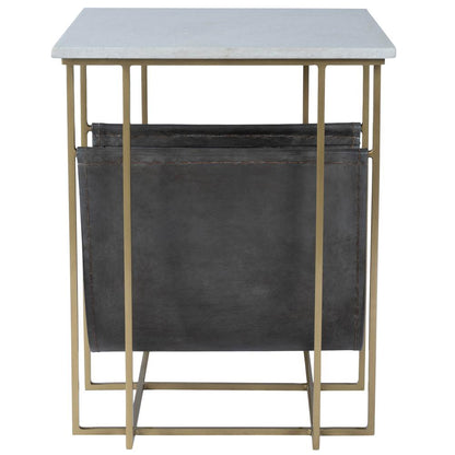 Stephanik Marble & Leather Magazine Side Table, Off-White