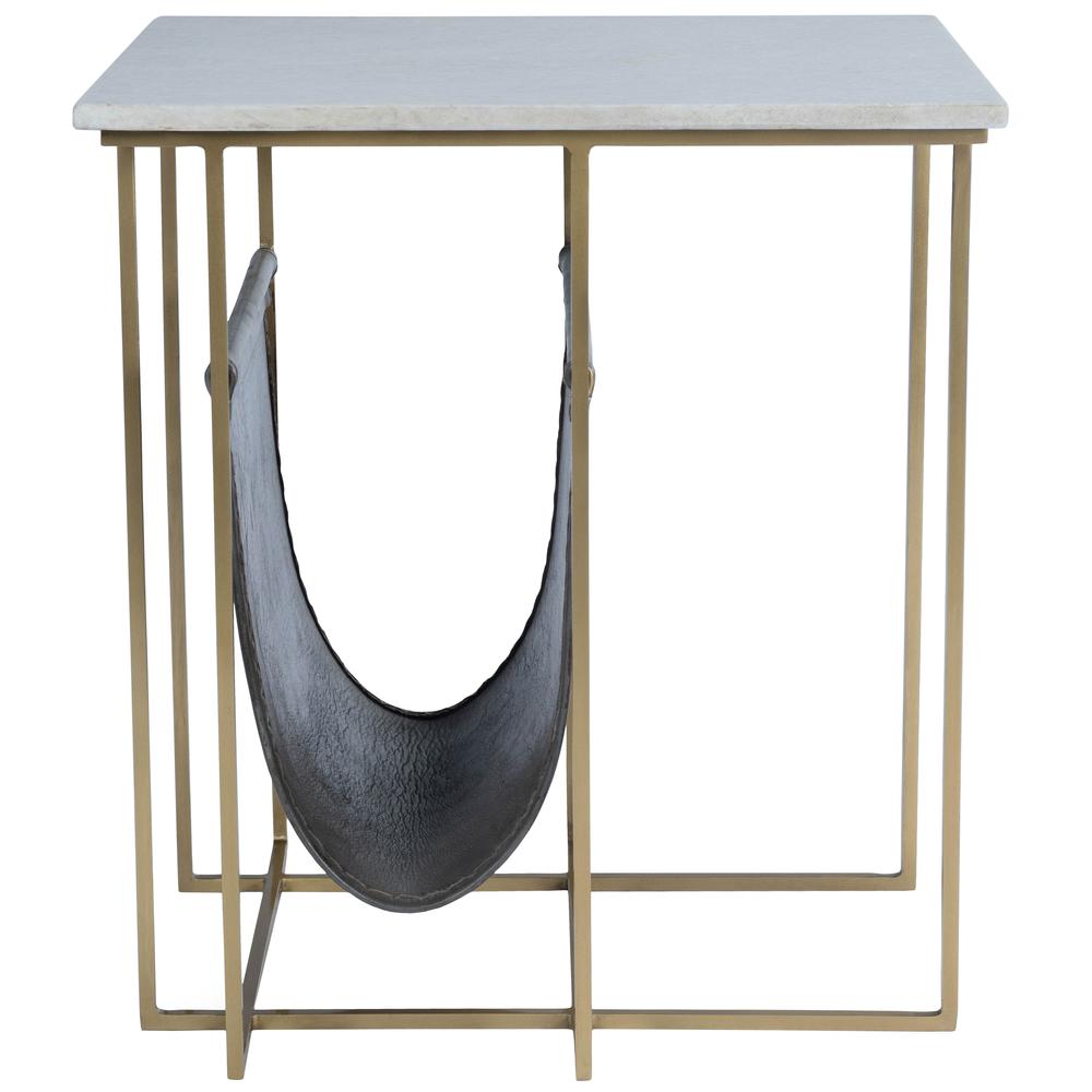 Stephanik Marble & Leather Magazine Side Table, Off-White