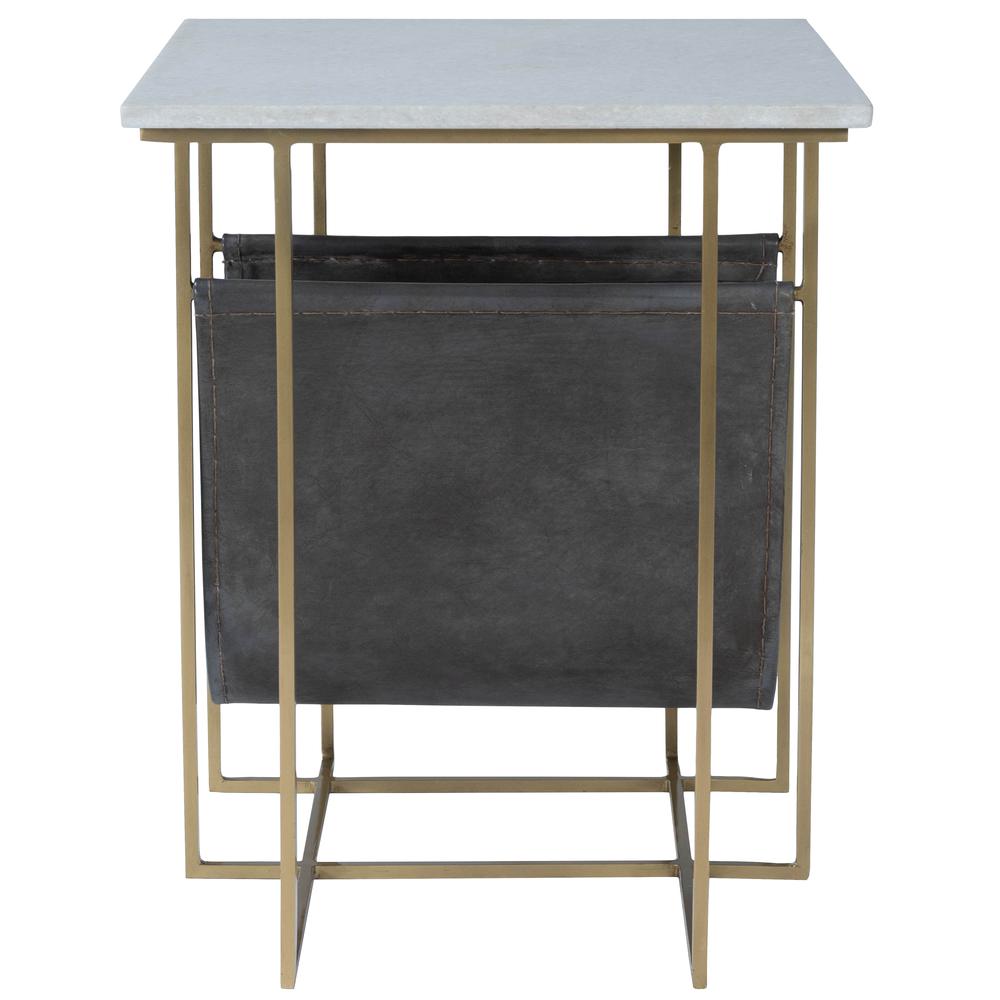 Stephanik Marble & Leather Magazine Side Table, Off-White