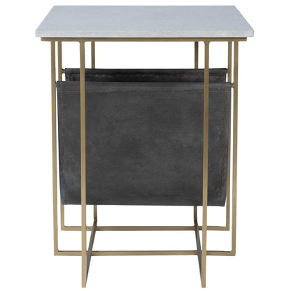 Stephanik Marble & Leather Magazine Side Table, Off-White