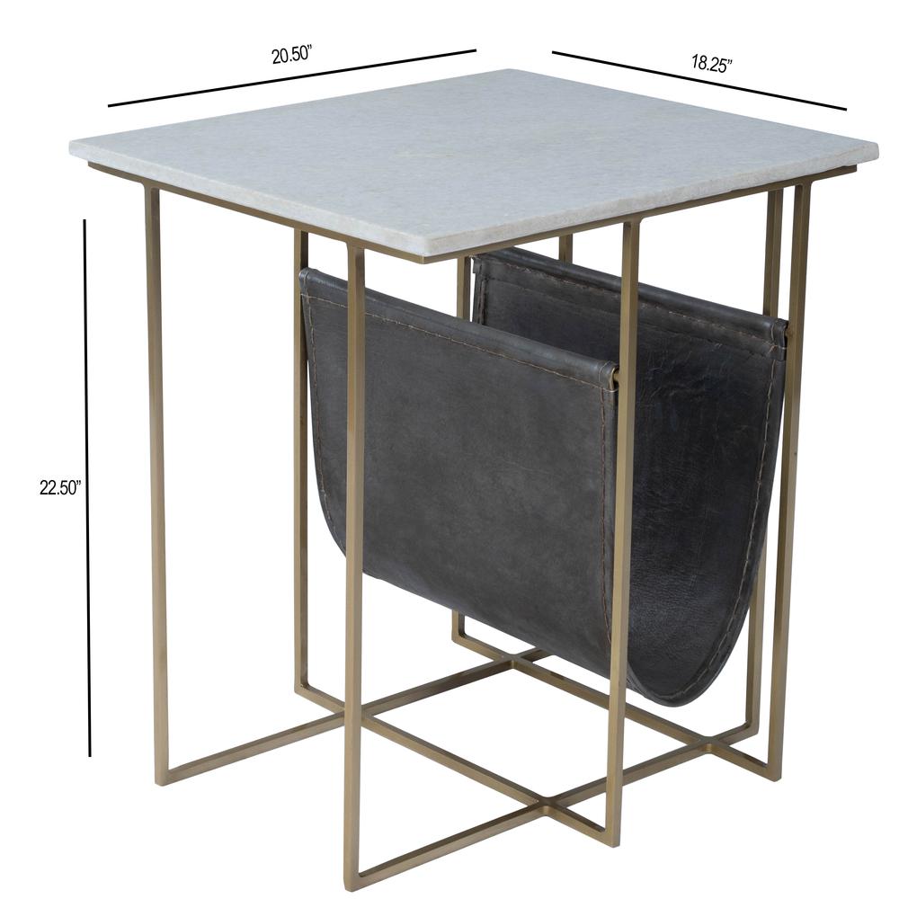 Stephanik Marble & Leather Magazine Side Table, Off-White