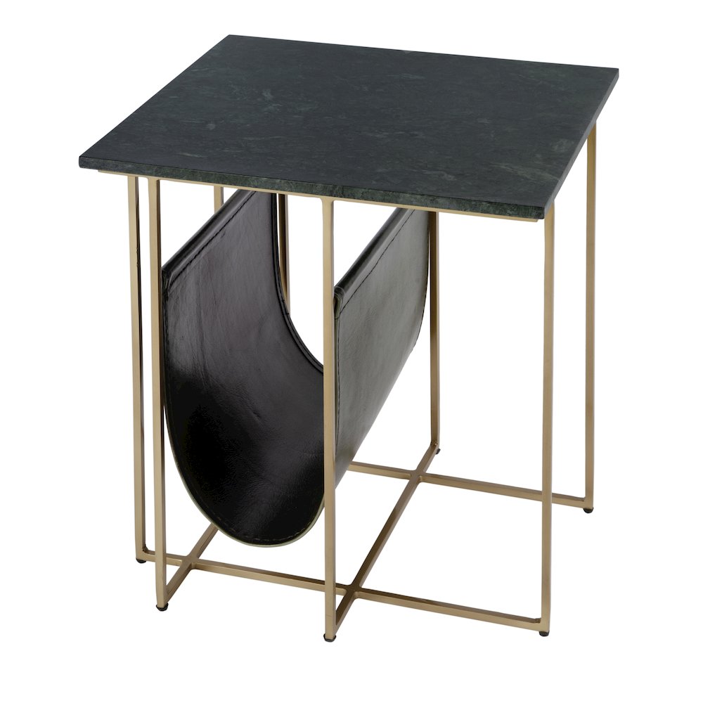 Stephanik 20.25 in. W Rectangular Marble & Leather Magazine Side Table, Green