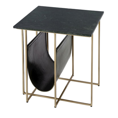 Stephanik 20.25 in. W Rectangular Marble & Leather Magazine Side Table, Green