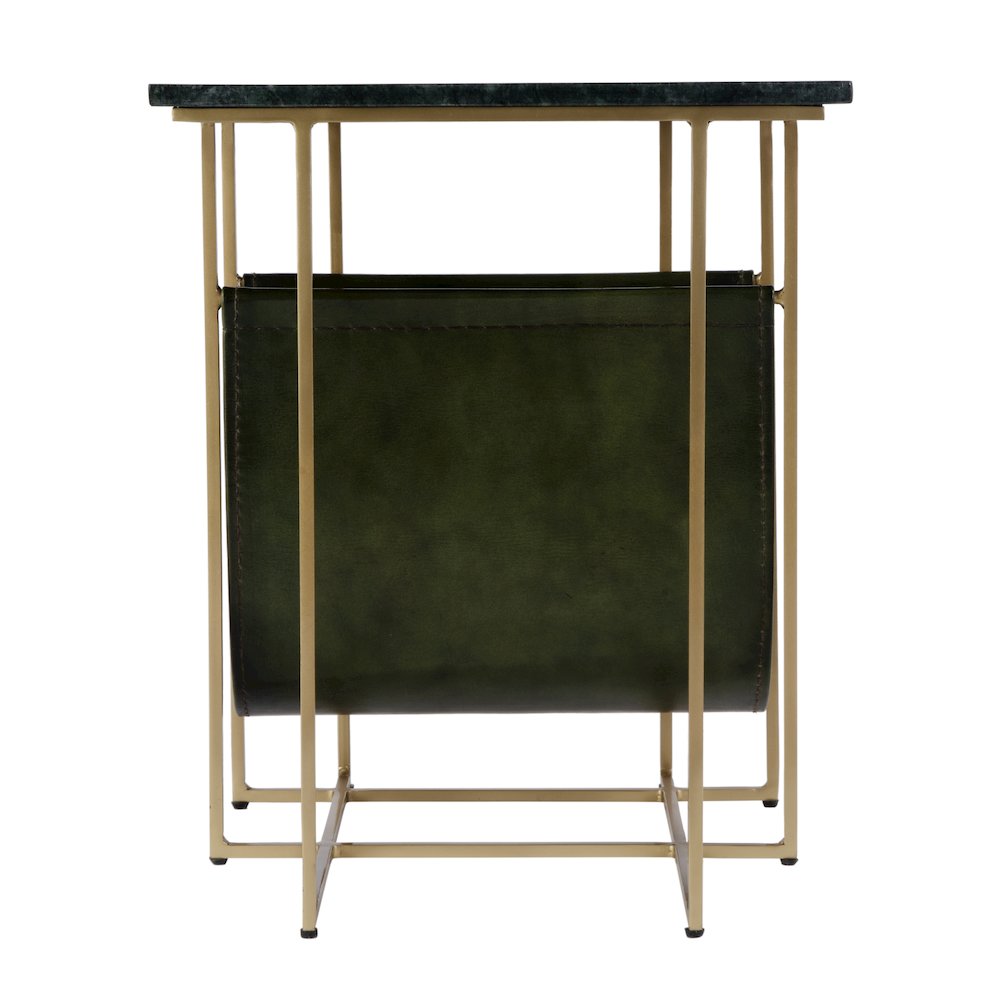 Stephanik 20.25 in. W Rectangular Marble & Leather Magazine Side Table, Green