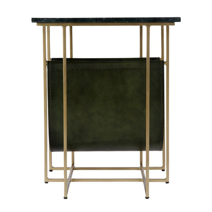 Stephanik 20.25 in. W Rectangular Marble & Leather Magazine Side Table, Green