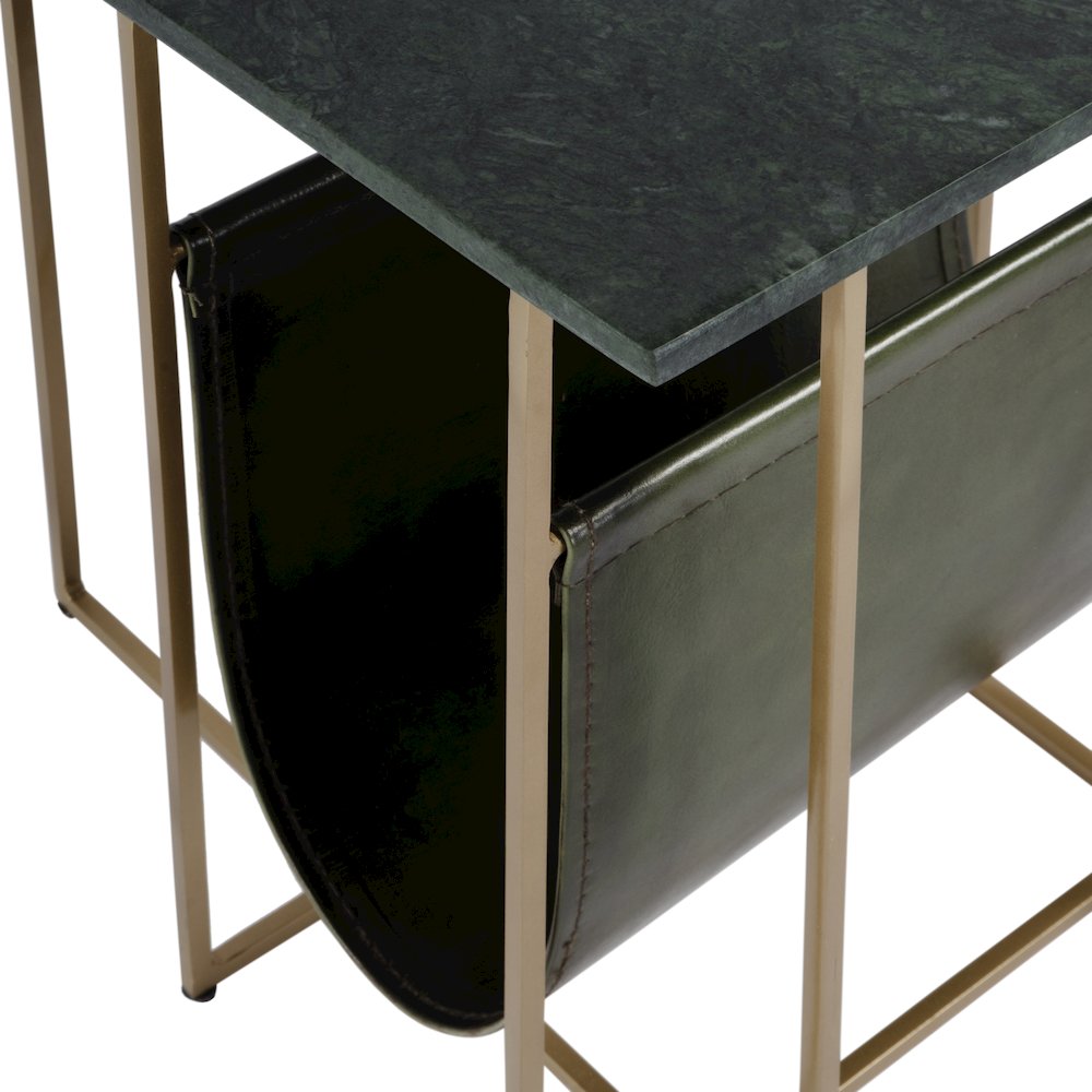 Stephanik 20.25 in. W Rectangular Marble & Leather Magazine Side Table, Green