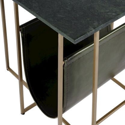 Stephanik 20.25 in. W Rectangular Marble & Leather Magazine Side Table, Green