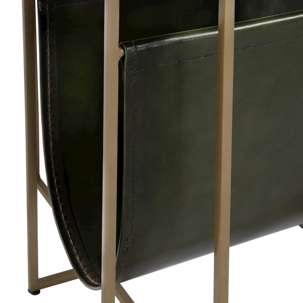 Stephanik 20.25 in. W Rectangular Marble & Leather Magazine Side Table, Green