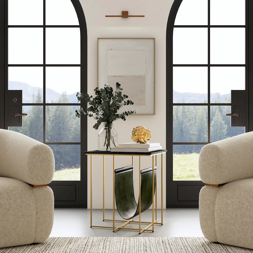 Stephanik 20.25 in. W Rectangular Marble & Leather Magazine Side Table, Green