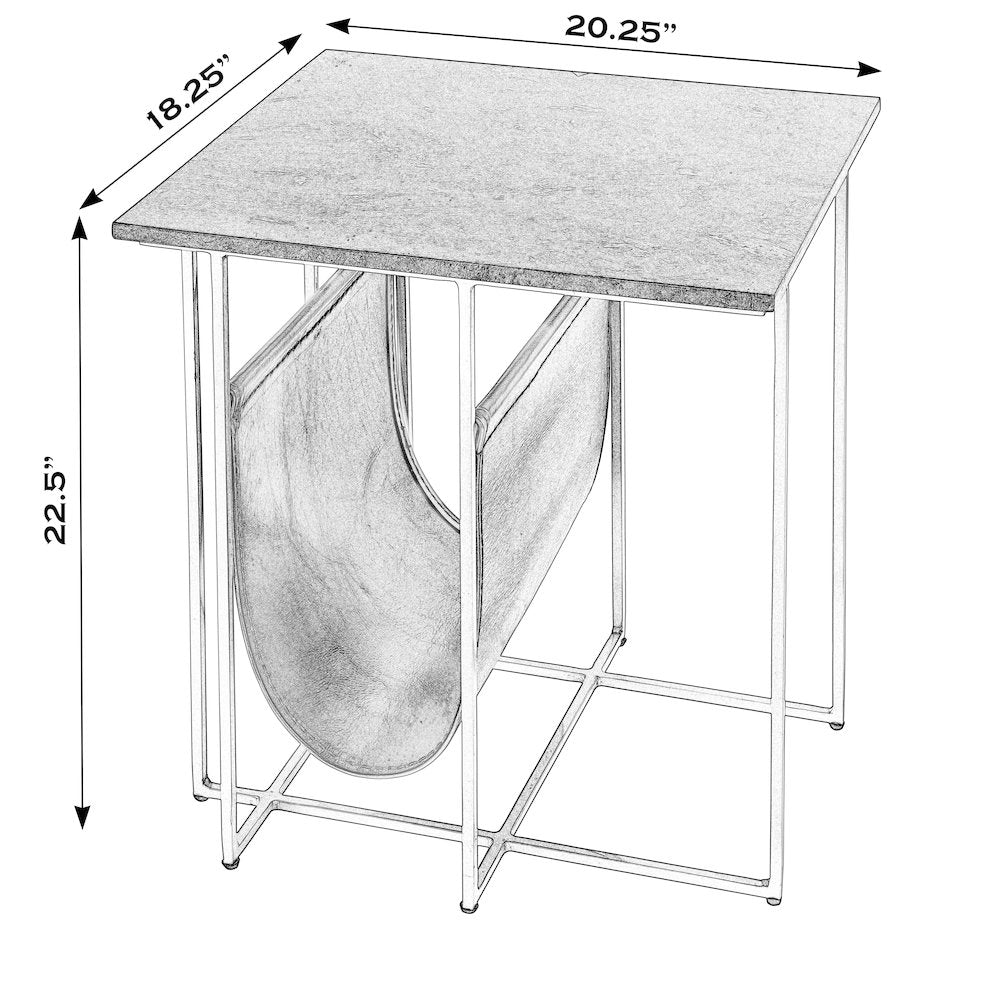 Stephanik 20.25 in. W Rectangular Marble & Leather Magazine Side Table, Green