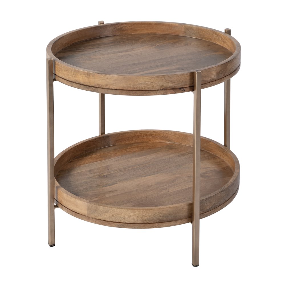Damirra 23 in. W Round Wood & Metal 2 Tier Side Table, Natural