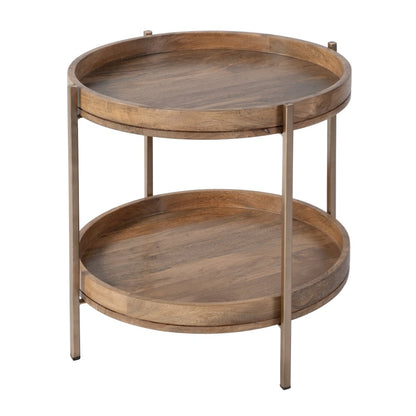 Damirra 23 in. W Round Wood & Metal 2 Tier Side Table, Natural