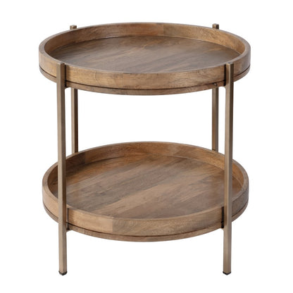 Damirra 23 in. W Round Wood & Metal 2 Tier Side Table, Natural