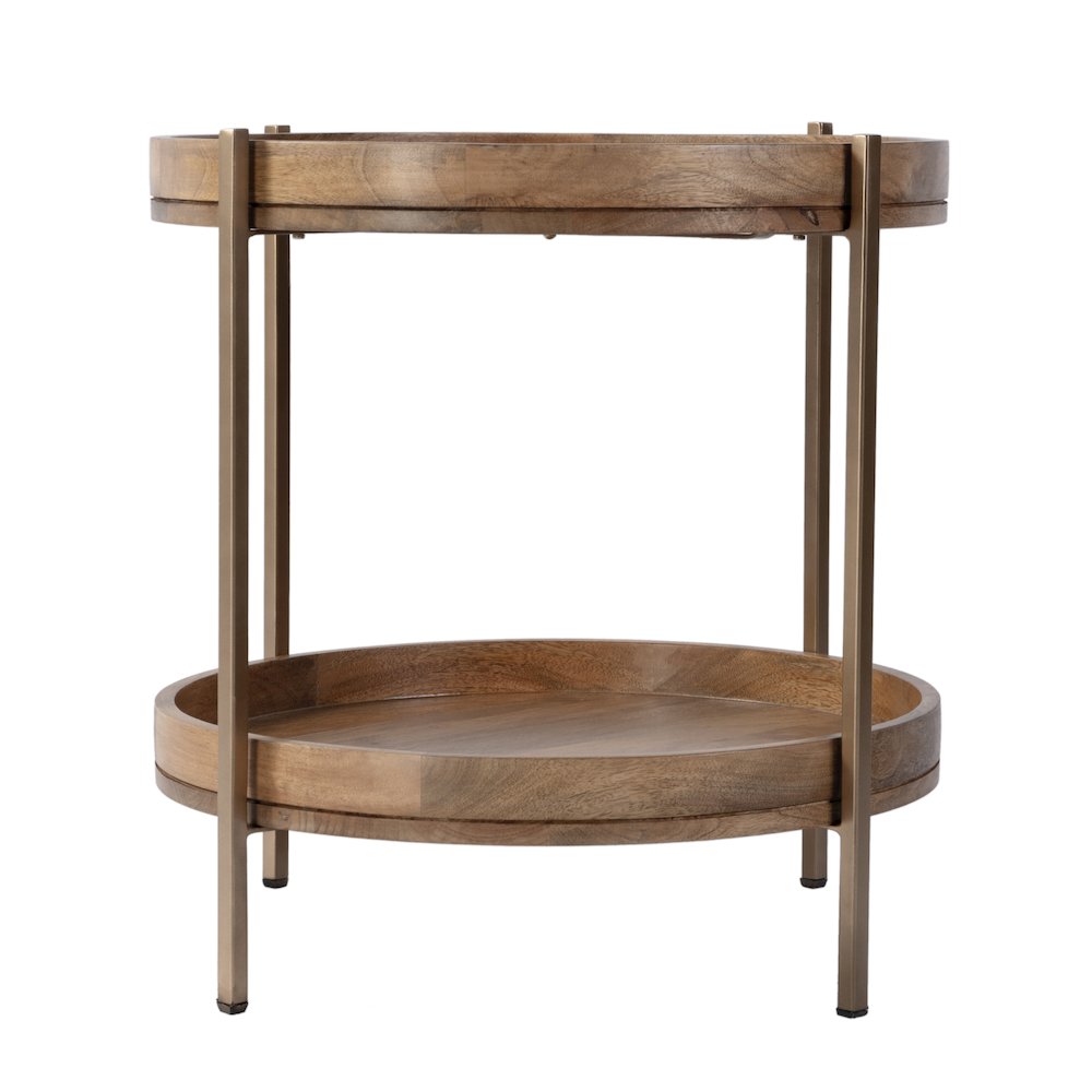 Damirra 23 in. W Round Wood & Metal 2 Tier Side Table, Natural