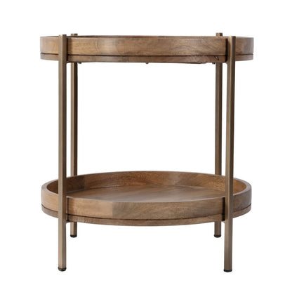 Damirra 23 in. W Round Wood & Metal 2 Tier Side Table, Natural