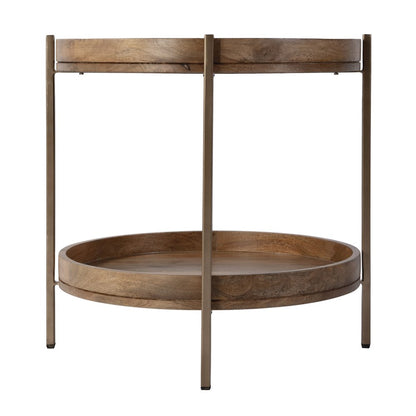 Damirra 23 in. W Round Wood & Metal 2 Tier Side Table, Natural