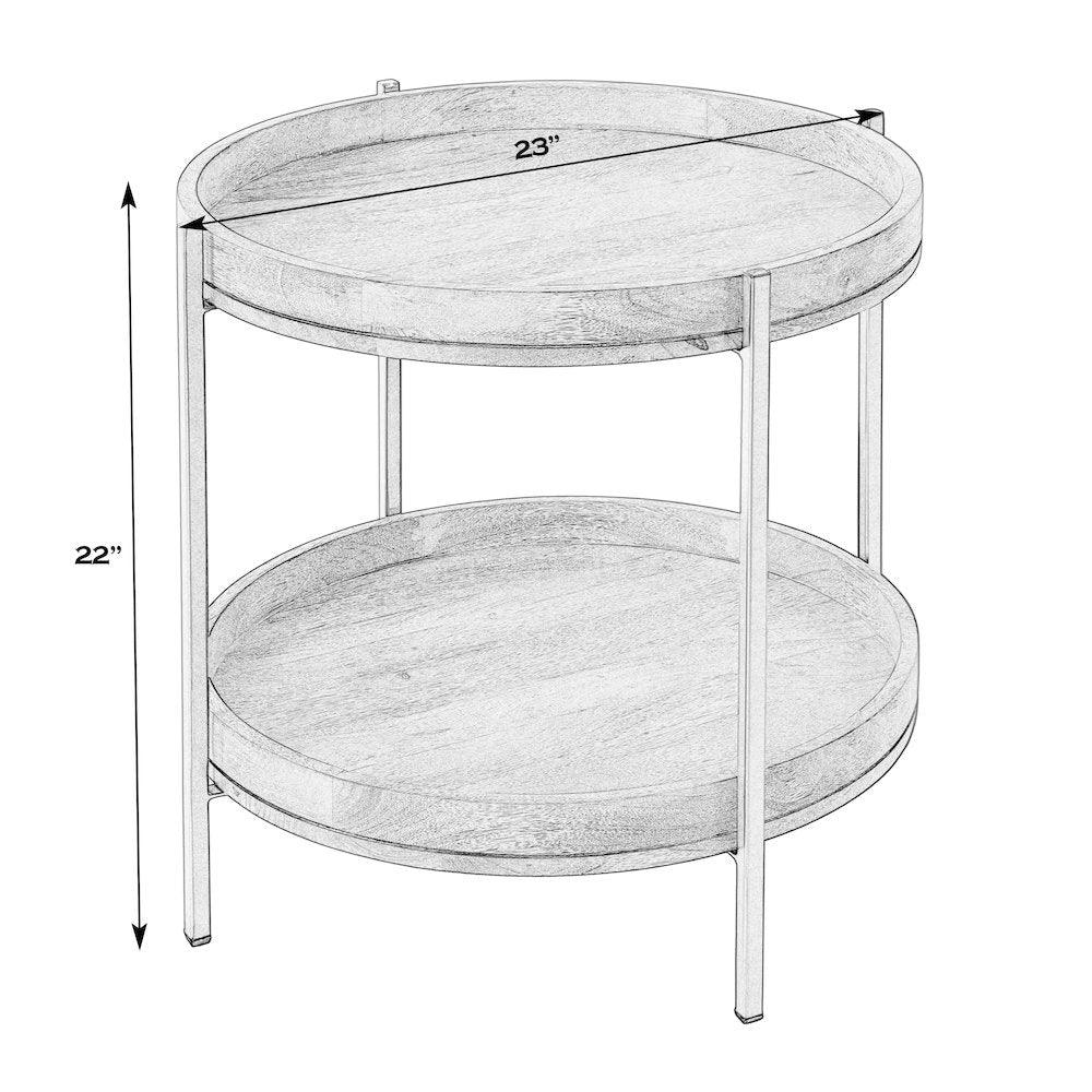Damirra 23 in. W Round Wood & Metal 2 Tier Side Table, Natural