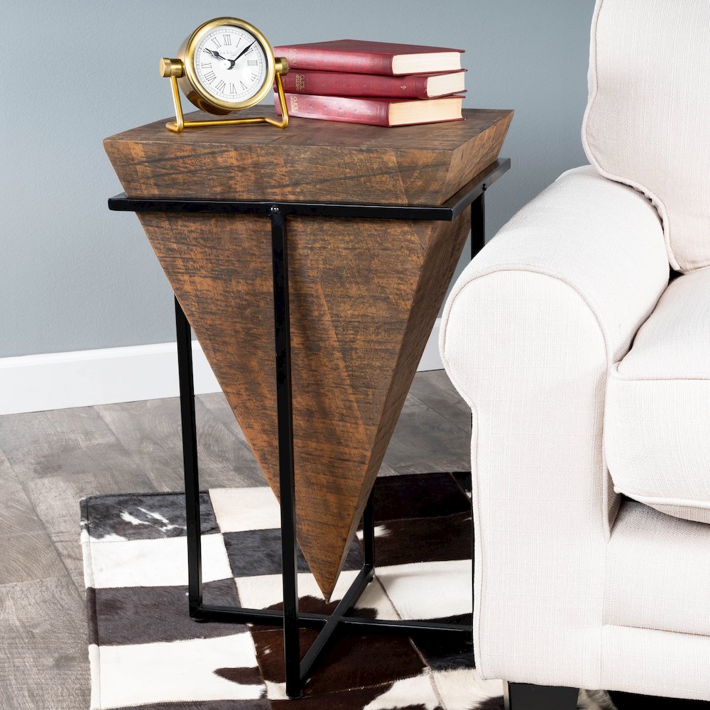 Gulnaria Wood & Metal Side Table, Dark Brown