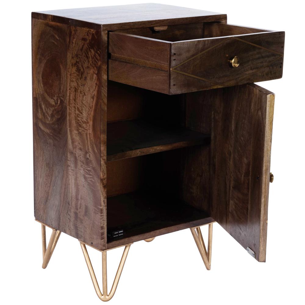 Alda Wood & Brass Metal Inlay Cabinet, Medium Brown