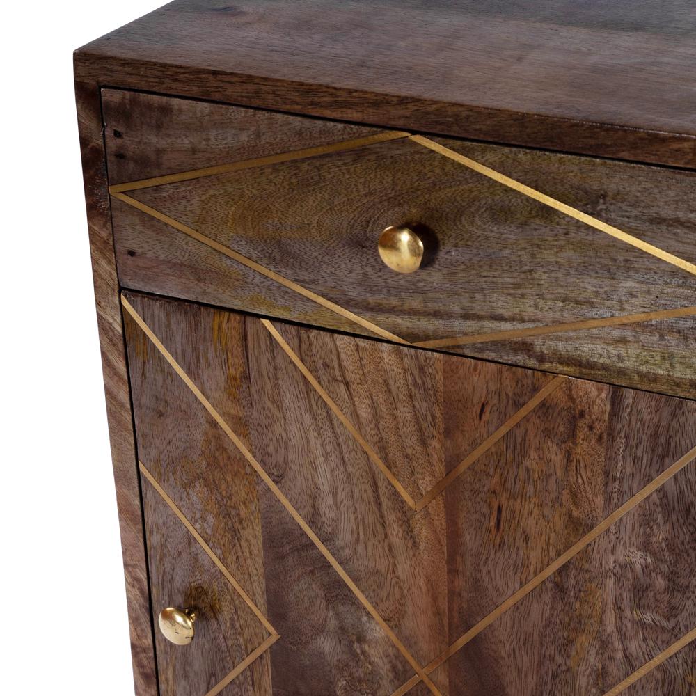 Alda Wood & Brass Metal Inlay Cabinet, Medium Brown