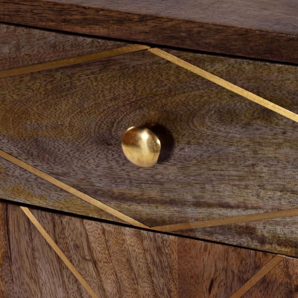 Alda Wood & Brass Metal Inlay Cabinet, Medium Brown
