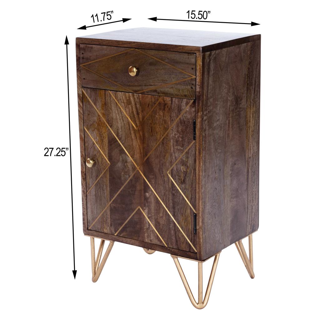 Alda Wood & Brass Metal Inlay Cabinet, Medium Brown