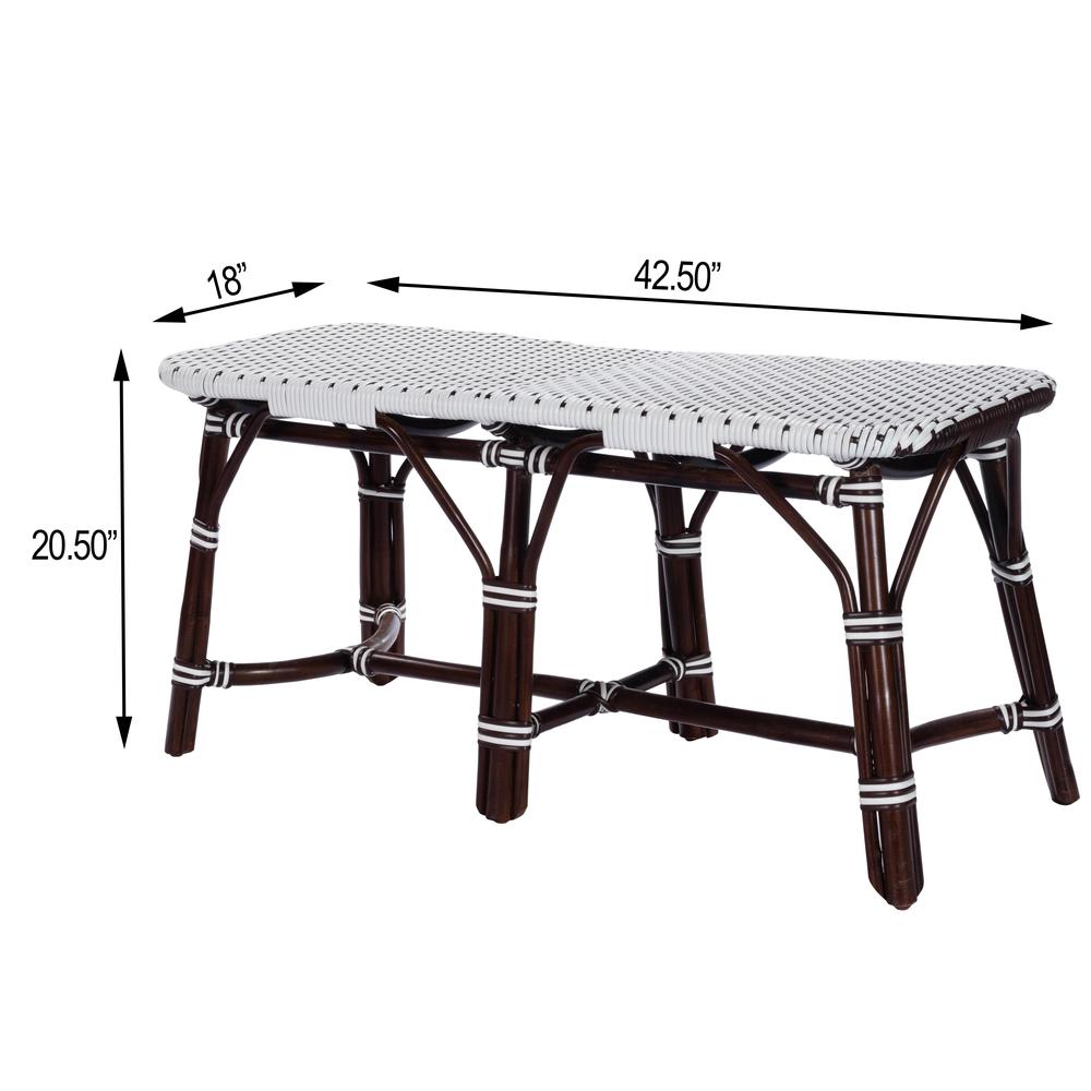 Marcella Rattan 42.5"W Bench, Dark Brown