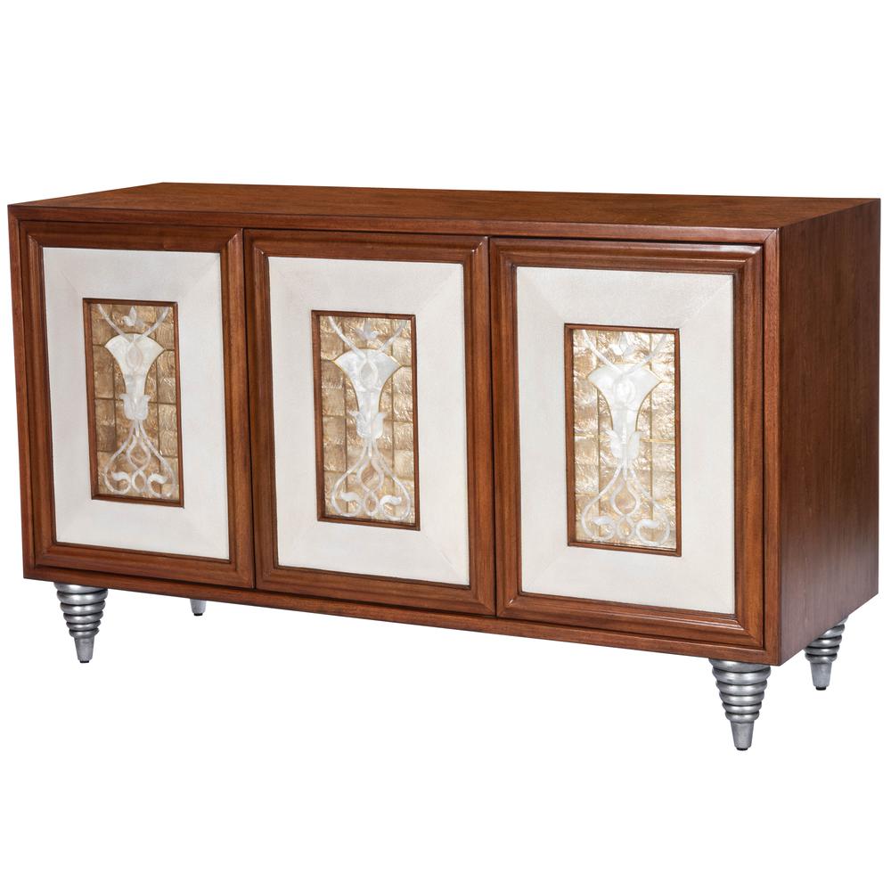 Shelly Leather & Capiz Shell Inlay 55" Sideboard, Medium Brown