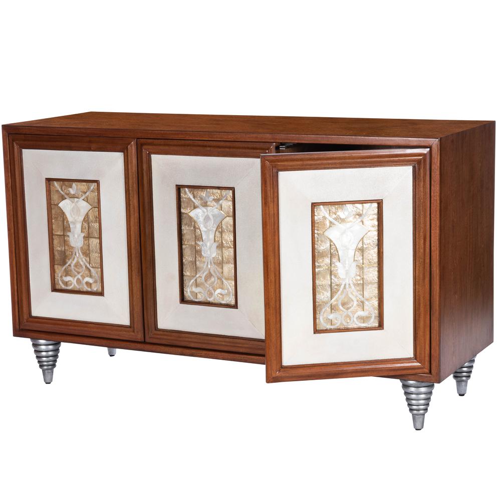 Shelly Leather & Capiz Shell Inlay 55" Sideboard, Medium Brown