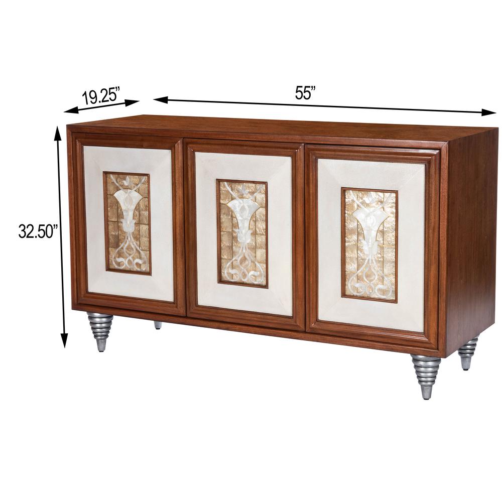 Shelly Leather & Capiz Shell Inlay 55" Sideboard, Medium Brown