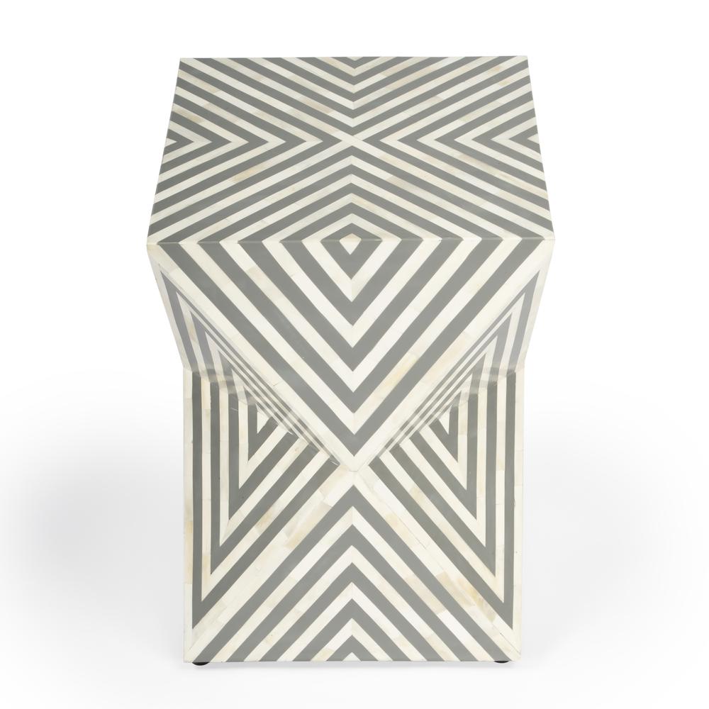 Anais and Grey Bone Inlay Side Table, Gray and White