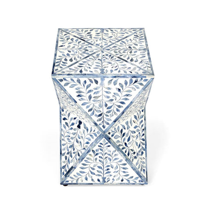 Trubadur Bone Inlay Side Table, Sky Blue and White
