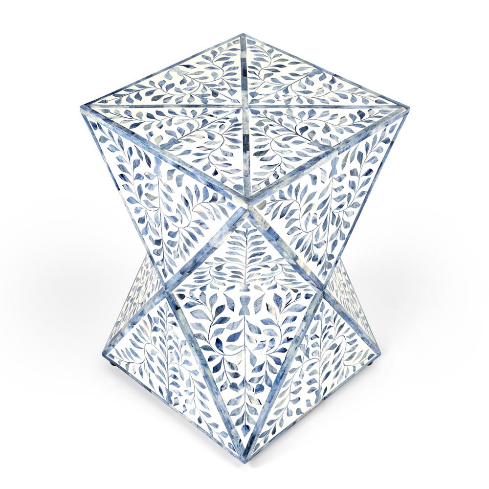 Trubadur Bone Inlay Side Table, Sky Blue and White