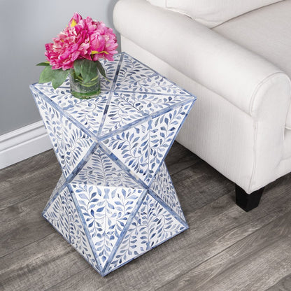 Trubadur Bone Inlay Side Table, Sky Blue and White