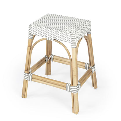 Robias Rectangular Rattan 24.5" Counter Stool, Gray and White Dot