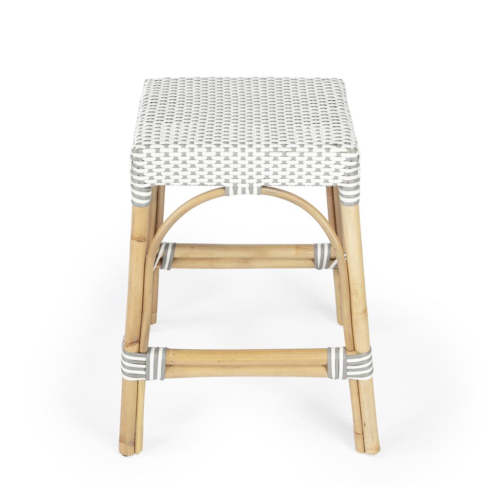 Robias Rectangular Rattan 24.5" Counter Stool, Gray and White Dot