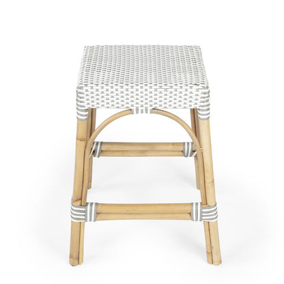 Robias Rectangular Rattan 24.5" Counter Stool, Gray and White Dot