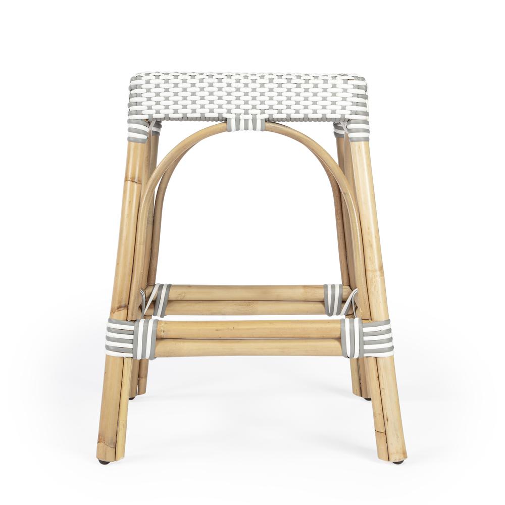 Robias Rectangular Rattan 24.5" Counter Stool, Gray and White Dot