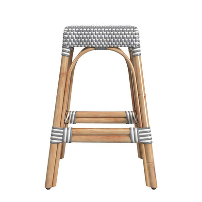 Robias Rectangular Rattan 24.5" Counter Stool, White and Gray Dot