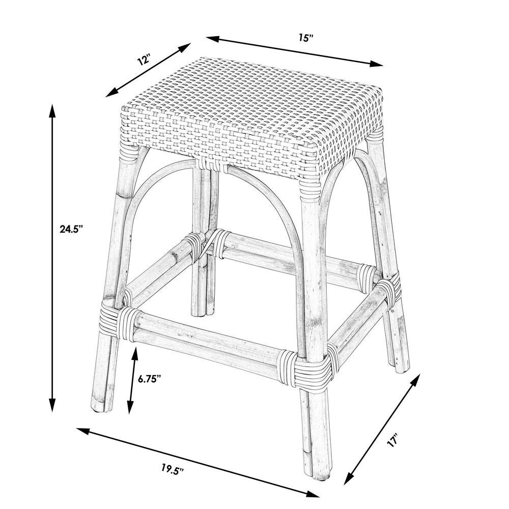 Robias Rectangular Rattan 24.5" Counter Stool, White and Gray Dot