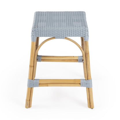 Robias Rectangular Rattan 24.5" Counter Stool, Baby Blue